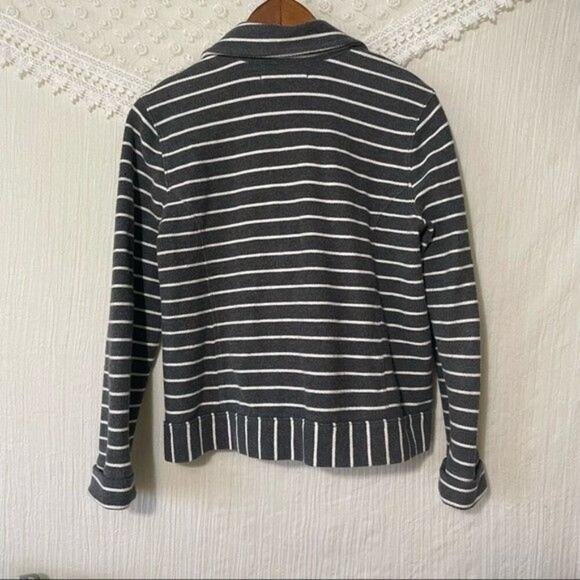 Ann Taylor Loft · Medium · Cotton Blazer · Snap Front Gray White Striped Jacket - Picture 6 of 9